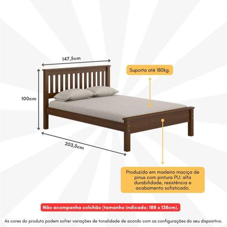 Imagem de Cama de Casal Madeira Maciça para Colchão 188 x 138cm Multimóveis CR35240