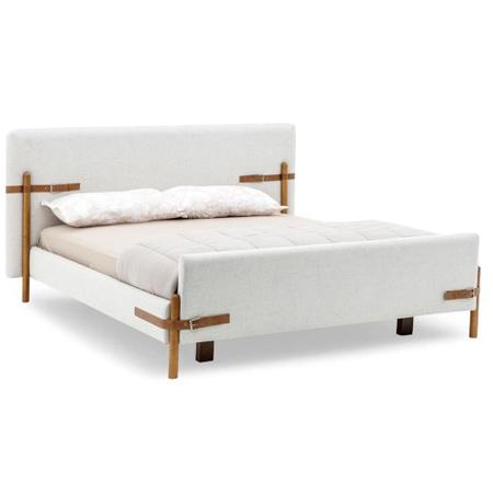 Imagem de Cama de Casal MH-6017 Herval Estofado Casal Colchão 138 cm Madeira Maciça Off White Detalhe Marrom B