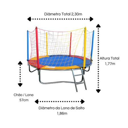 Imagem de Cama Elástica Pula Pula Trampolim 2,30m Infantil Colorida Premium