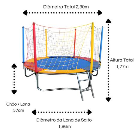 Imagem de Cama Elástica Pula Pula Trampolim 2,30m Playground Infantil Suporta 90kg