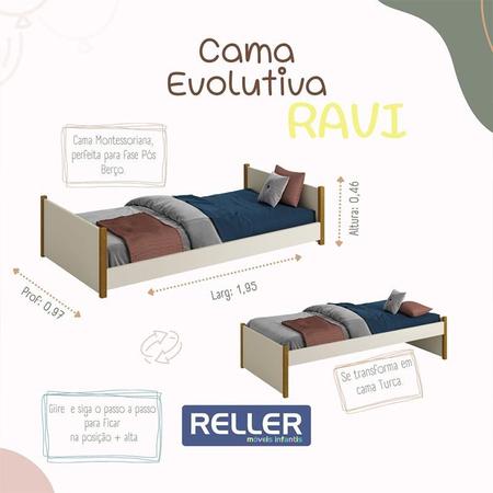 Imagem de Cama Evolutiva Ravi Branco com Pés Amadeirado, Proteção Lateral Usinada e Colchão D33 - Reller Móveis