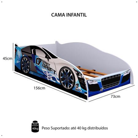 Imagem de Cama Infantil Carro Drift Mini Cama MDF Montessoriana Segura Decoração Quarto Menino - Azul/Branco - RPM Móveis