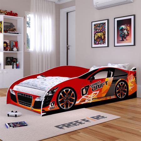 Imagem de Cama Infantil Carro Drift Mini Cama MDF Montessoriana Segura Decoração Quarto Menino - Vermelho - RPM Móveis