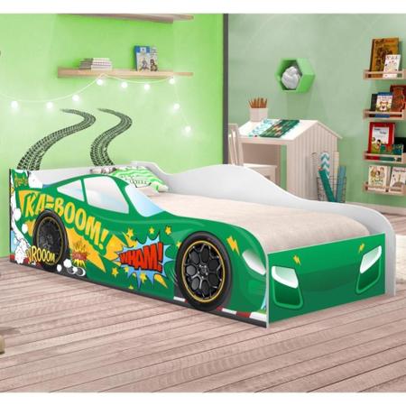 Cama Infantil Carro de Corrida Menino Verde com Colchão