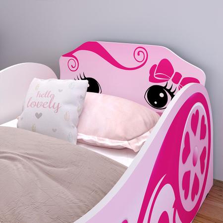 Imagem de Cama Infantil Carruagem Alice Rosa Montessoriana MDF Reforçado Laterais Protetoras Quarto Menina Criança Princesa Decoração Completa - RPM