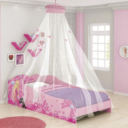 Cama Infantil Barbie com Grade de Proteção Rosa Com Colchão