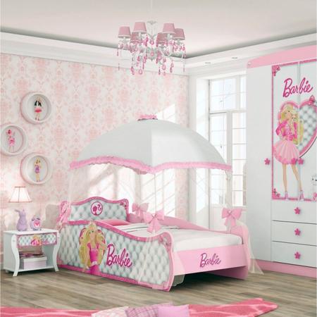 Cama Infantil com Dossel Teto Barbie Star Pura Magia Rosa - Cama