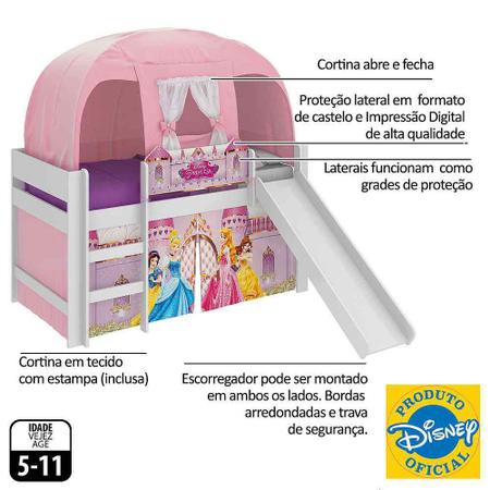 Imagem de Cama Infantil com Escorregador Princesas Disney Play e Barraca