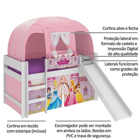 Imagem de Cama Infantil com Escorregador Princesas Play Barraca e Colchão