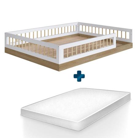 Imagem de Cama Infantil Montessoriana Casal Com Colchão Aveiro Oak Branco Fada Completa Móveis