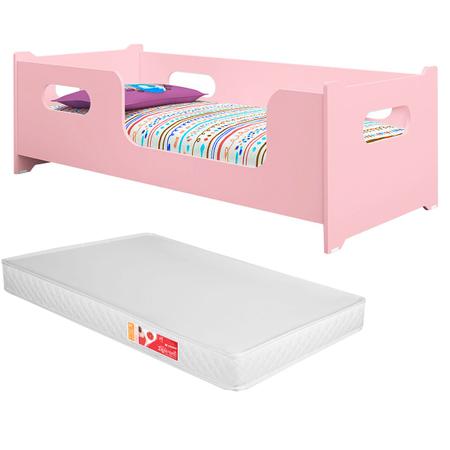 Imagem de Cama Infantil Montessoriana Com Colchão e Grade Proteção  Quarto Lateral e estrado reforçado juvenil Menina Menino Princesa ROSA