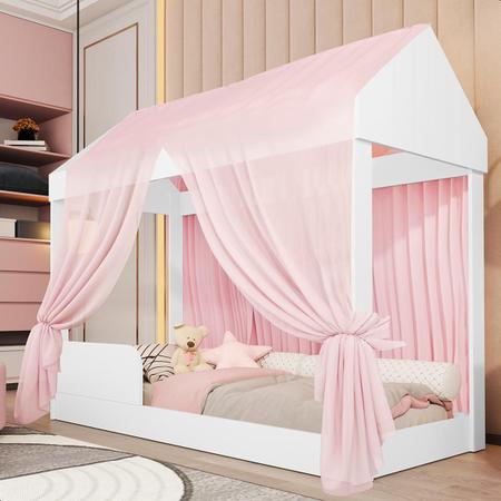 Imagem de Cama Infantil Montessoriana Crystal Com Colchão e Voal Rosa