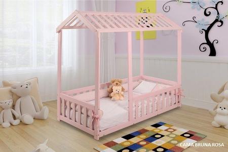 Imagem de Cama Infantil Montessoriano Com Grade Bruna - Rosa