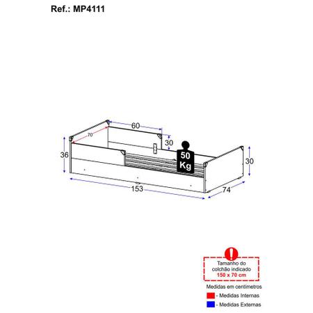 Imagem de Cama Infantil para colchão 70 x 150cm MP4111 Nina Multimóveis