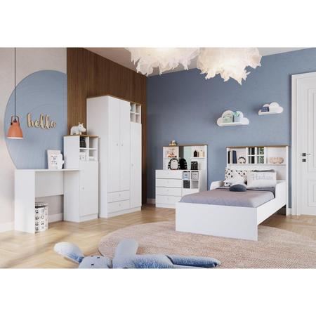 Imagem de Cama Infanto Juvenil com Estante e Protetores House Art in Móveis Branco