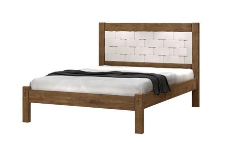 Imagem de Cama LAI Casal Com Cabeceira Trabalhada 100% MDF Com Estrado em Madeira Cor Jequitiba/Off  White