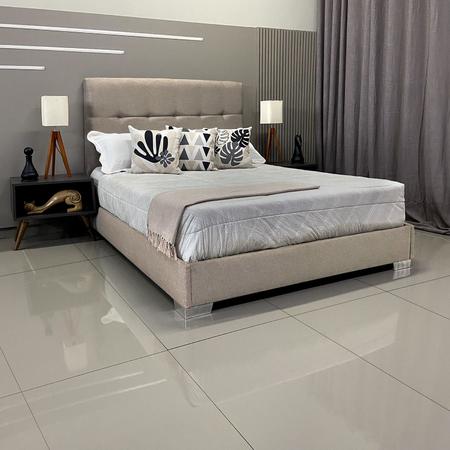 Imagem de Cama Moderna Luxo Com Cabeceira Berlim Linho Bege RBL King 1,95 X 2,05