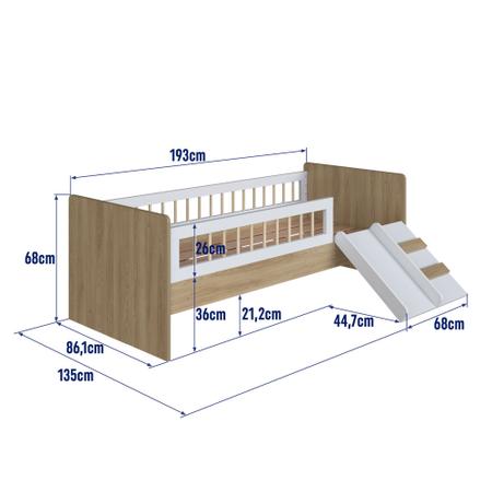 Imagem de Cama Montessoriana de Solteiro com Escada e Escorrega Linha Affetto AFT010 Completa Móveis