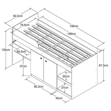 Imagem de Cama Multifuncional Quarto Juvenille para colchão 188 x 78 cm Montana - Art In Móveis