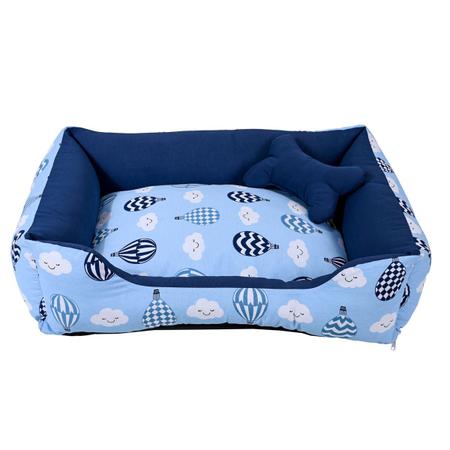 Imagem de Cama para Cachorro ou Gato Tamanho Médio 60x55cm + Ossinho Balão Azul