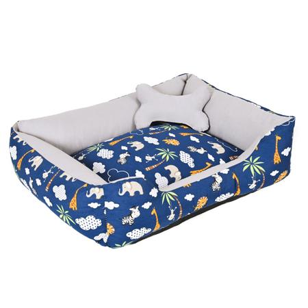 Imagem de Cama para Cachorro ou Gato Tamanho Médio 60x55cm + Ossinho Safari Marinho Com Cinza