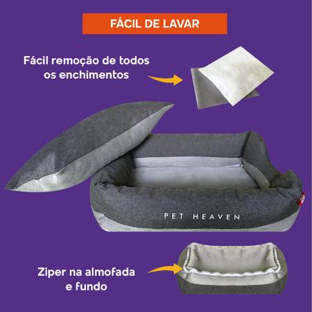 Imagem de Cama para Cachorros Tamanho P até 10 kg Cinza 60 x 50 Lavável C/Zíper Resistente Confortável