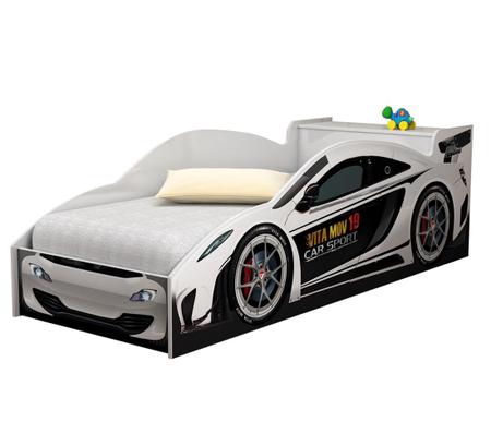 Imagem de Cama Quarto Carro Infantil Baú C/ Colchao Grade de Proteção Branco