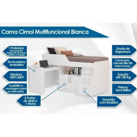 Imagem de Cama Solteiro Bianca II + Pérola Polar + Guarda Roupa Veneza Luxo Branco