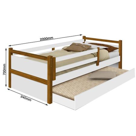 Imagem de Cama Solteiro Com auxiliar e 2 colchões Bianca com Grade de Proteção Branco/Mel