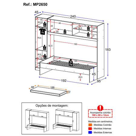 Imagem de Cama Solteiro com Colchão Incluso 88 x 188 cm e Guarda-Roupas/Roupeiro Multimóveis Branca