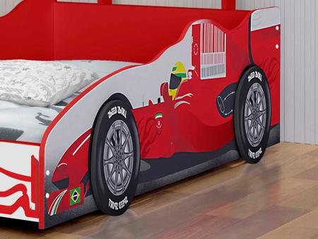 Cama Infantil Solteiro Carro Formula 1 Vermelho para Colchão 88cm