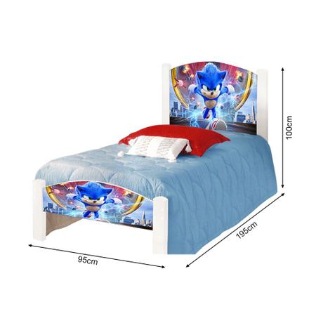Imagem de Cama Solteiro Infantil Adesivada Sonic com Grade de Proteção