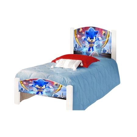 Imagem de Cama Solteiro Infantil Adesivada Sonic com Grade de Proteção