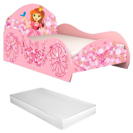 Cama Infantil Carro de Corrida Menina Rosa com Colchão