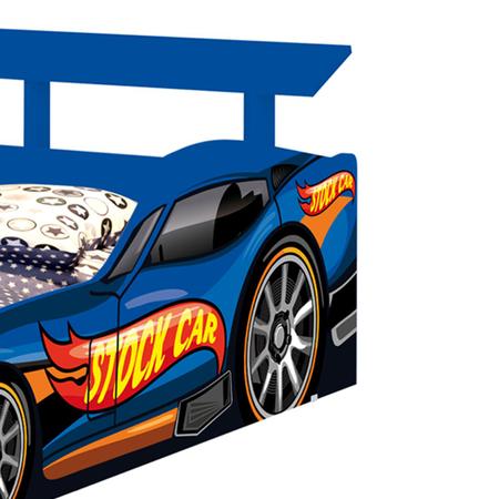 Imagem de Cama Solteiro Infantil Juvenil Menino Carro Stock Car Azul Carro  Facil Acesso Hot Wheels Relâmpago McQueen Corrida Baixa quarto criança