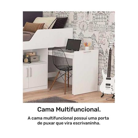 Imagem de Cama Solteiro Infantil Multifuncional com Armário 2 portas e Mesinha Bianca Cimol Branco iii - 100% MDF