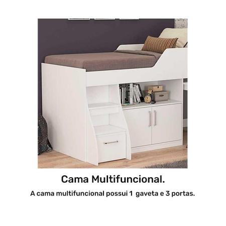 Imagem de Cama Solteiro Infantil Multifuncional com Armário 2 portas e Mesinha Bianca Cimol Branco iii - 100% MDF