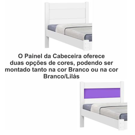 Imagem de Cama Solteiro J&A Móveis Prisma 100% MDF para colchão de 88 cm de largura Branco-Branco/Lilás