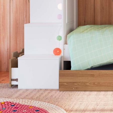 Imagem de Cama Treliche Infantil Solteiro Com Cama Auxiliar E Escada Branco Aveiro OAK Redford Shop Jm