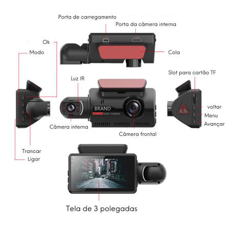 Imagem de Câmera De Video Veicular 2 Lentes Carro 1080p Dvr Microfone