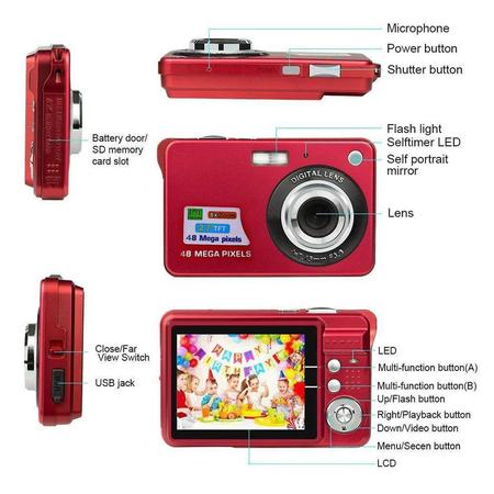Imagem de Câmera digital, filmadora de vídeo, 18 mp, zoom 8x, anti-vibração, tela de 2,7 polegadas, bateria