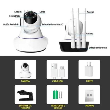 Imagem de Câmera Ip Robô 3 Antenas Wifi Visão Noturna Full Hd 360º