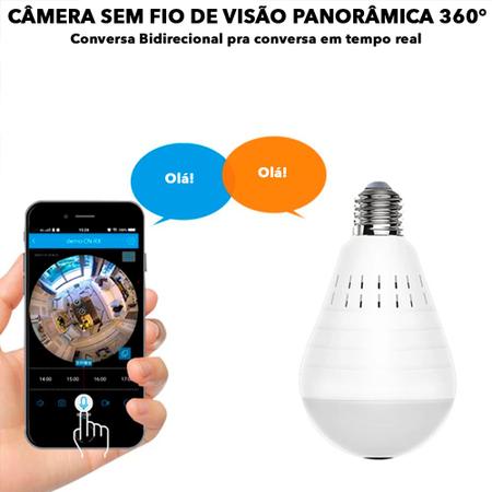 Imagem de Câmera Ip Segurança Lâmpada Vr360 Panorâmica Espia Wifi V380 com Microfone Sensor de Movimento Visão Noturna
