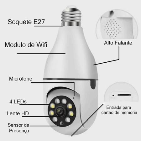 Imagem de Câmera lâmpada robo wifi com áudio cartão de memoria 32Gb aplicativo no celular para acesso remoto