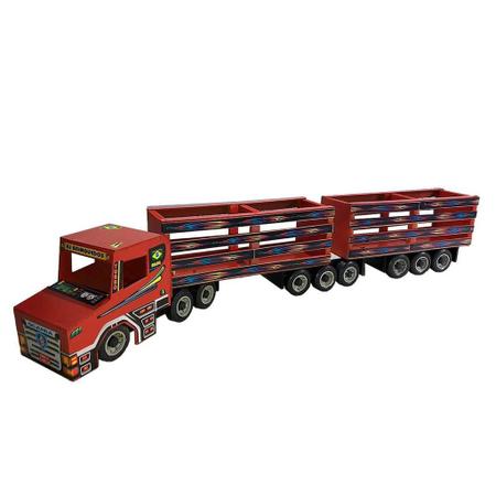 caminhão carreta brinquedo madeira 9 eixos