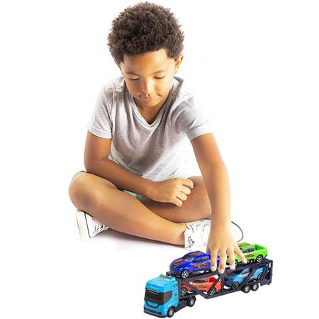 Caminhão Brinquedo Infantil Cegonha Miniatura + 4 Carrinhos - Bs Toys