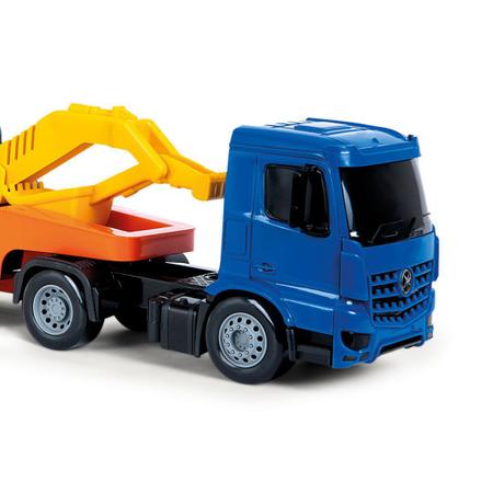 Miniatura Brinquedo Som e Luzes Caminhão plataforma carro azul 17cm
