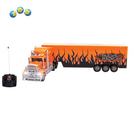 Caminhão Carreta com Controle Remoto - Big Truck com Luz - Laranja - 60cm -  Unik Toys - superlegalbrinquedos