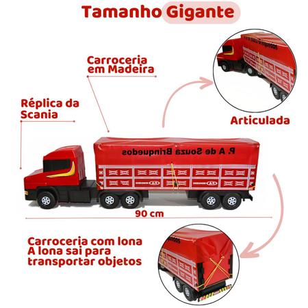 Carreta de Madeira Grande 40cm Roda Livre Realista Usual