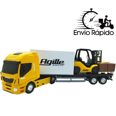 Caminhão Carreta Iveco + Empilhadeira Brinquedo Infantil Miniatura